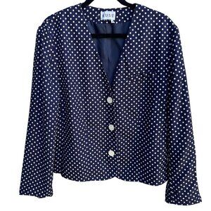 Russ Vintage 80s Polka Dot Retro Preppy Navy White Womens Lined Jacket Blazer 12